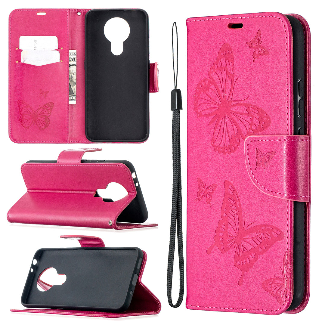 Imprint Butterflies Pattern Wallet Stand Leather Cover for Nokia 3.4