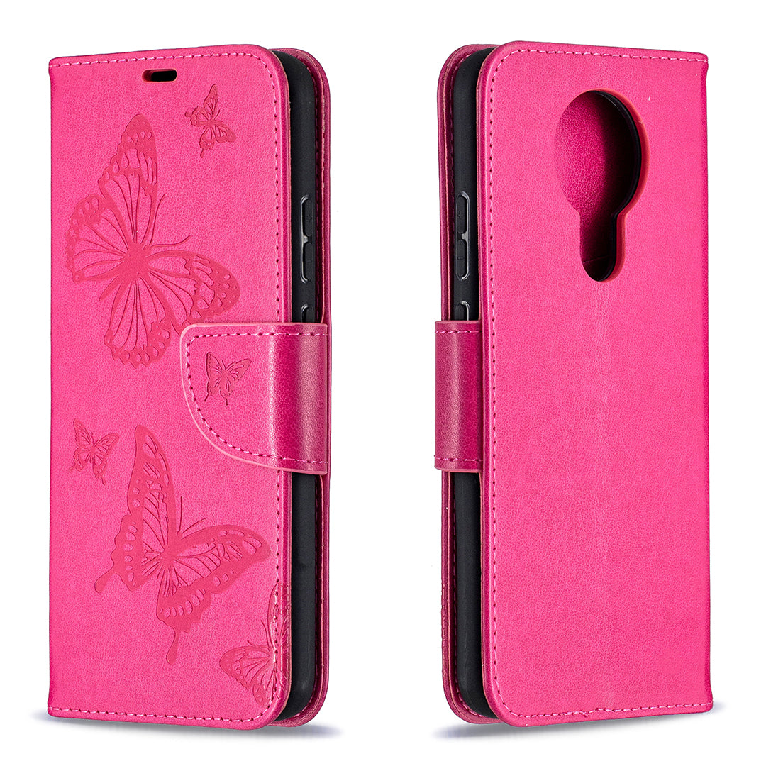 Imprint Butterflies Pattern Wallet Stand Leather Cover for Nokia 3.4