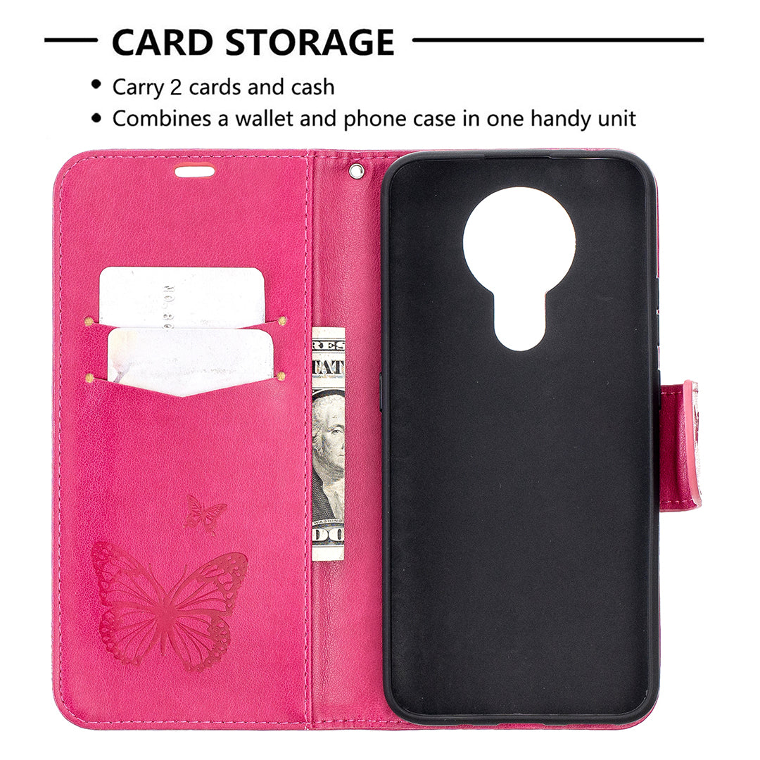 Imprint Butterflies Pattern Wallet Stand Leather Cover for Nokia 3.4