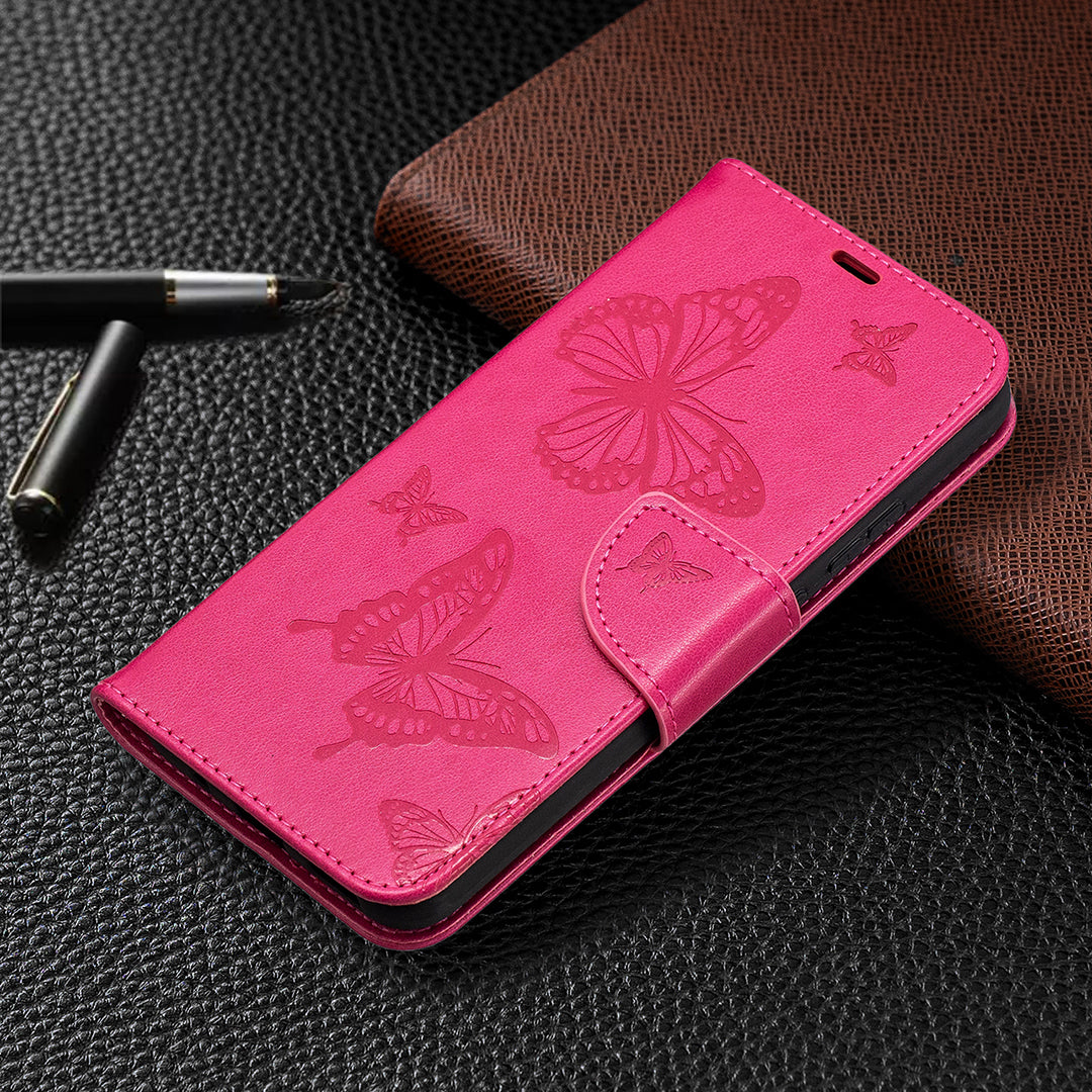 Imprint Butterflies Pattern Wallet Stand Leather Cover for Nokia 3.4