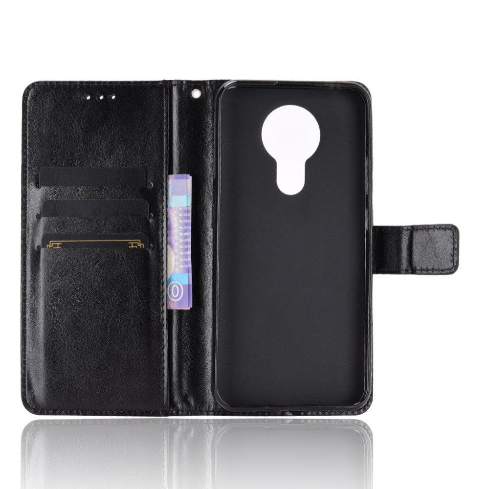 Crazy Horse Wallet Stand Leather Shell with Strap for Nokia 3.4