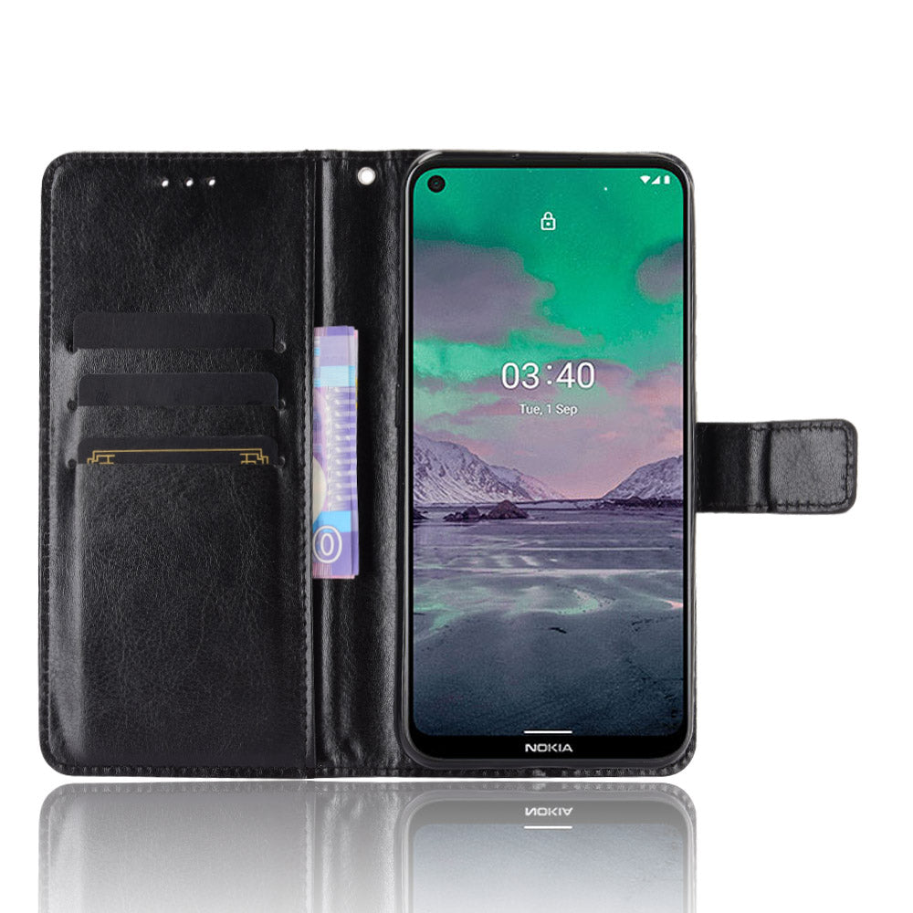 Crazy Horse Wallet Stand Leather Shell with Strap for Nokia 3.4