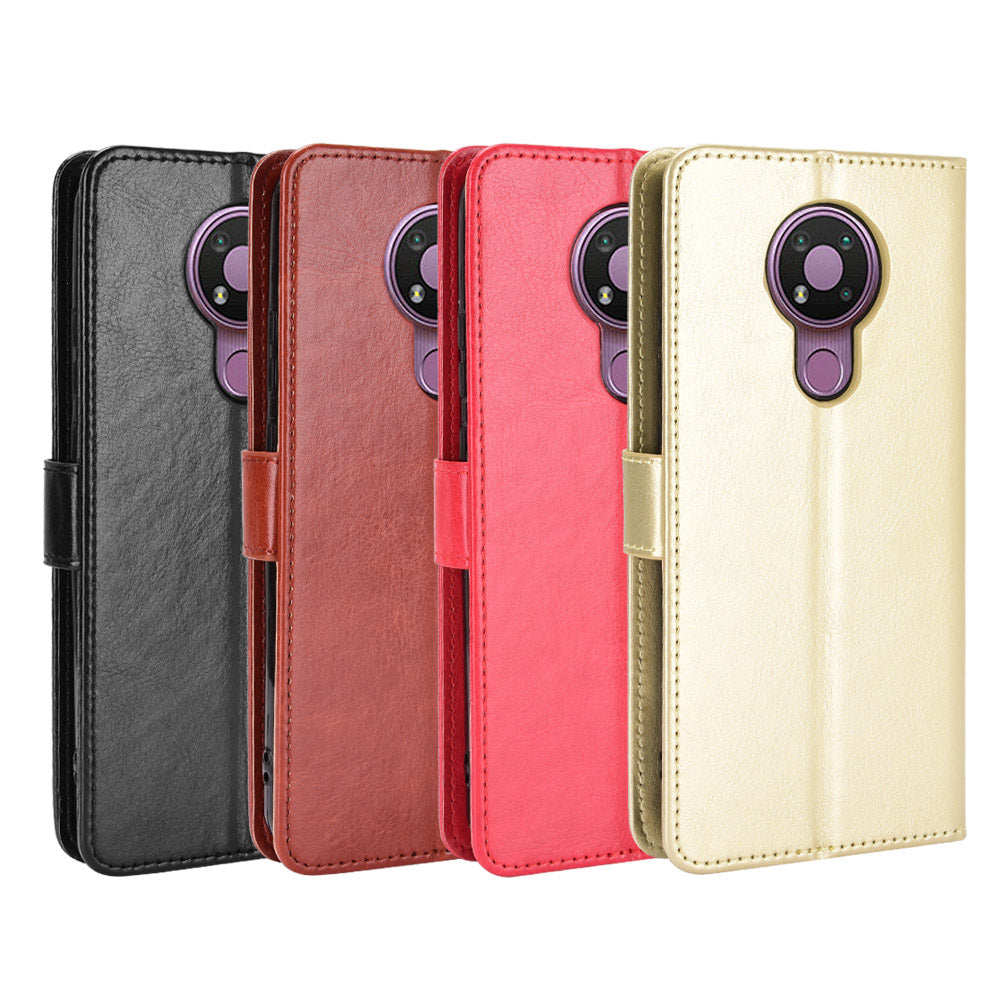 Crazy Horse Wallet Stand Leather Shell with Strap for Nokia 3.4