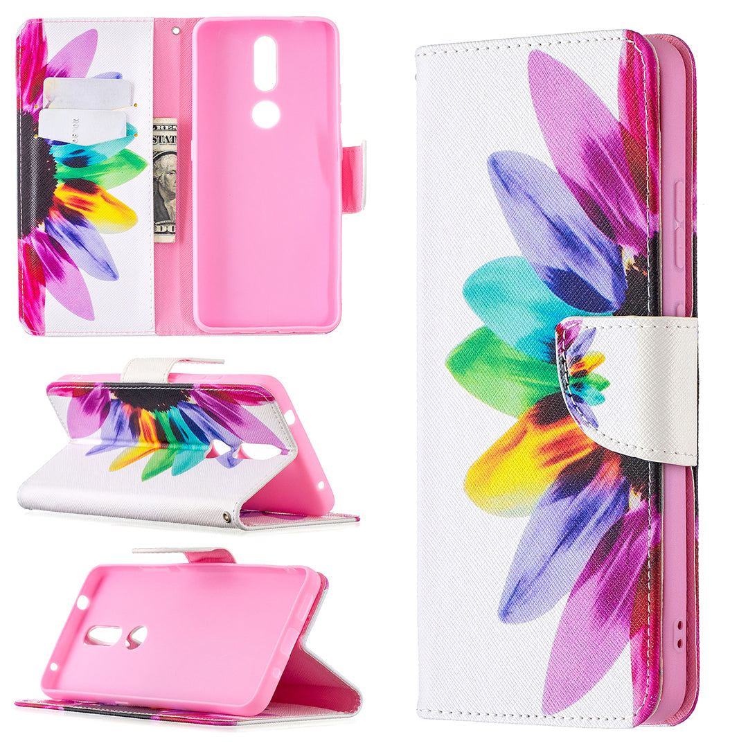 Pattern Printing Leather Wallet Stand Protective Shell for Nokia 2.4