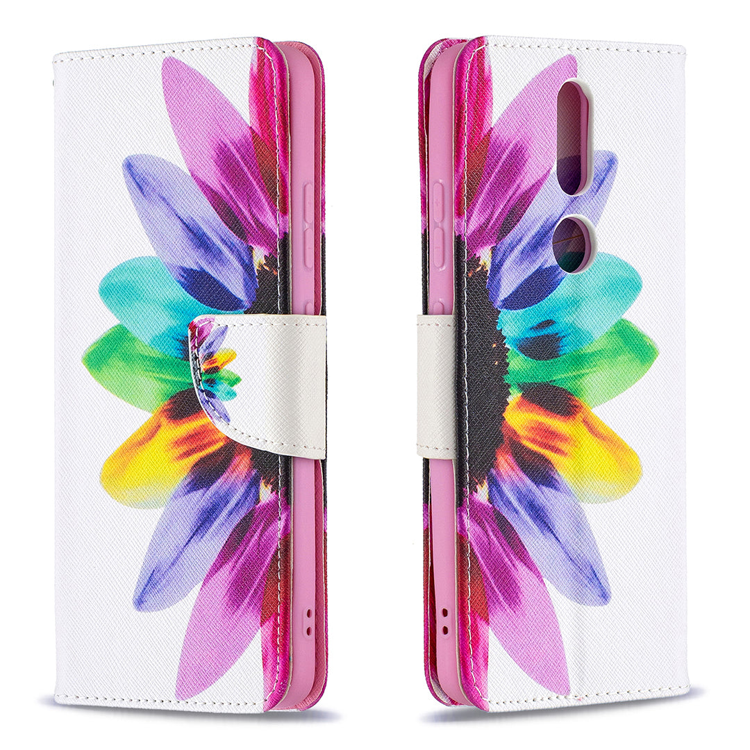 Pattern Printing Leather Wallet Stand Protective Shell for Nokia 2.4