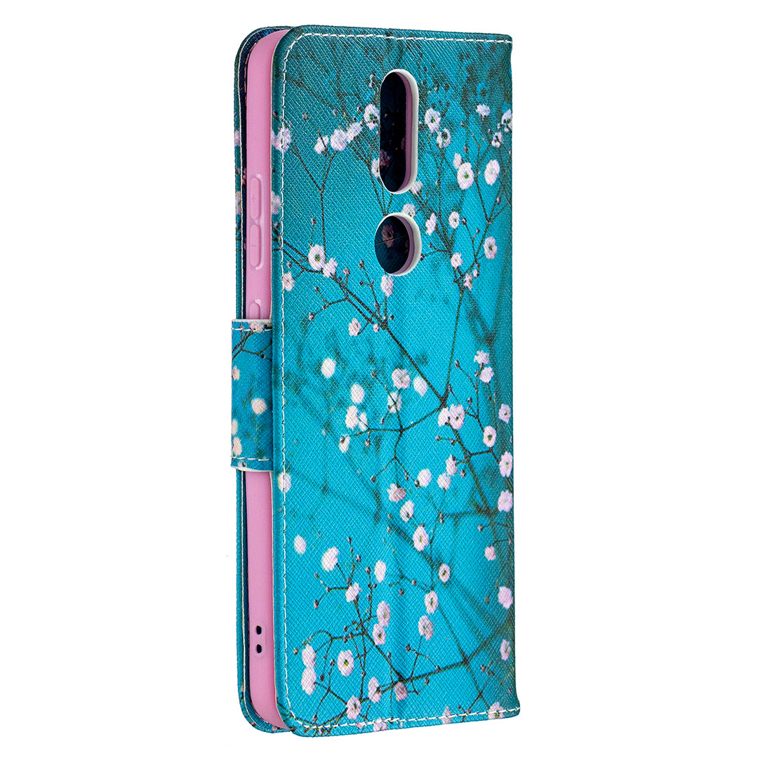 Pattern Printing Leather Wallet Stand Protective Shell for Nokia 2.4