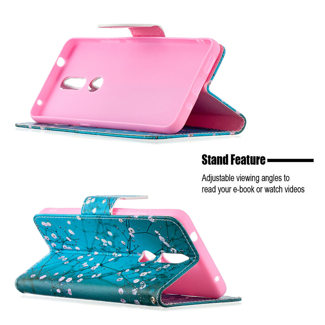 Pattern Printing Leather Wallet Stand Protective Shell for Nokia 2.4