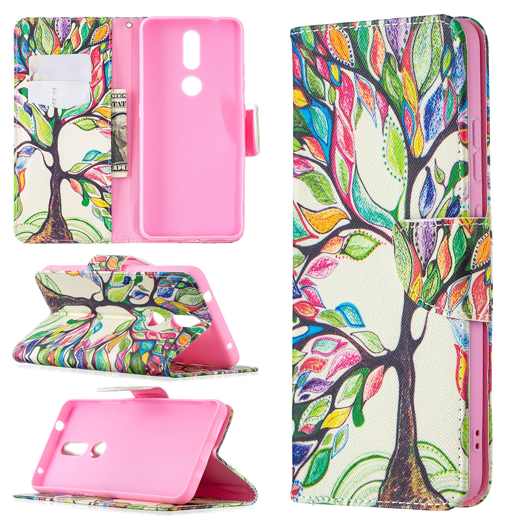 Pattern Printing Leather Wallet Stand Protective Shell for Nokia 2.4