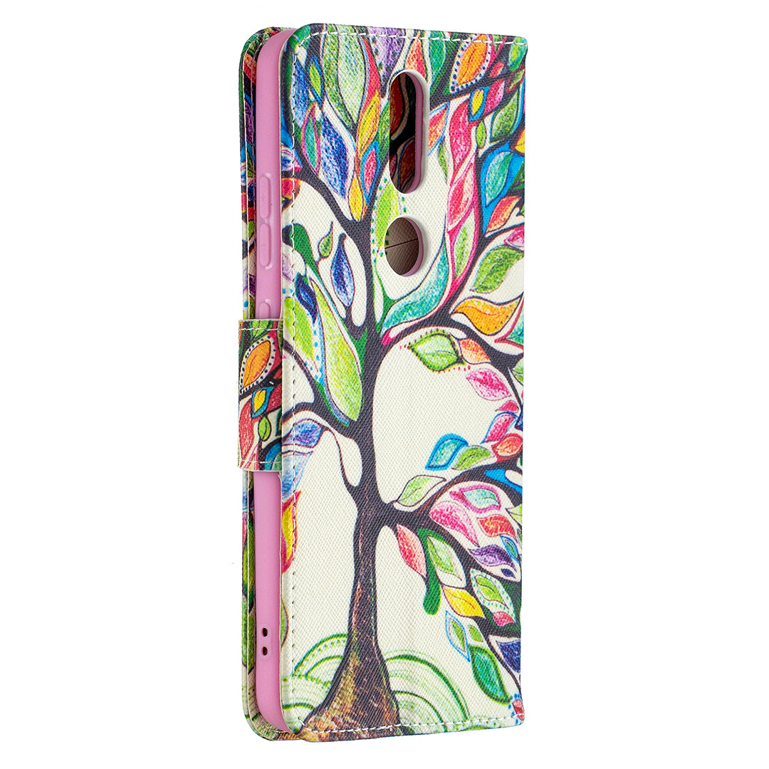 Pattern Printing Leather Wallet Stand Protective Shell for Nokia 2.4
