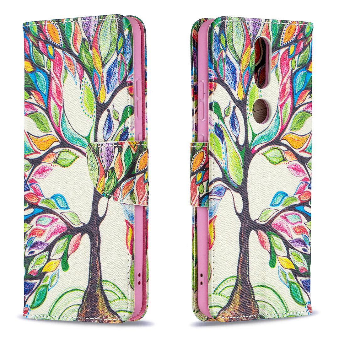 Pattern Printing Leather Wallet Stand Protective Shell for Nokia 2.4