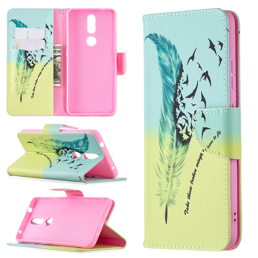 Pattern Printing Leather Wallet Stand Protective Shell for Nokia 2.4