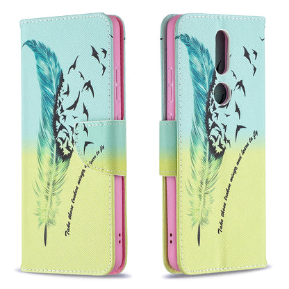 Pattern Printing Leather Wallet Stand Protective Shell for Nokia 2.4