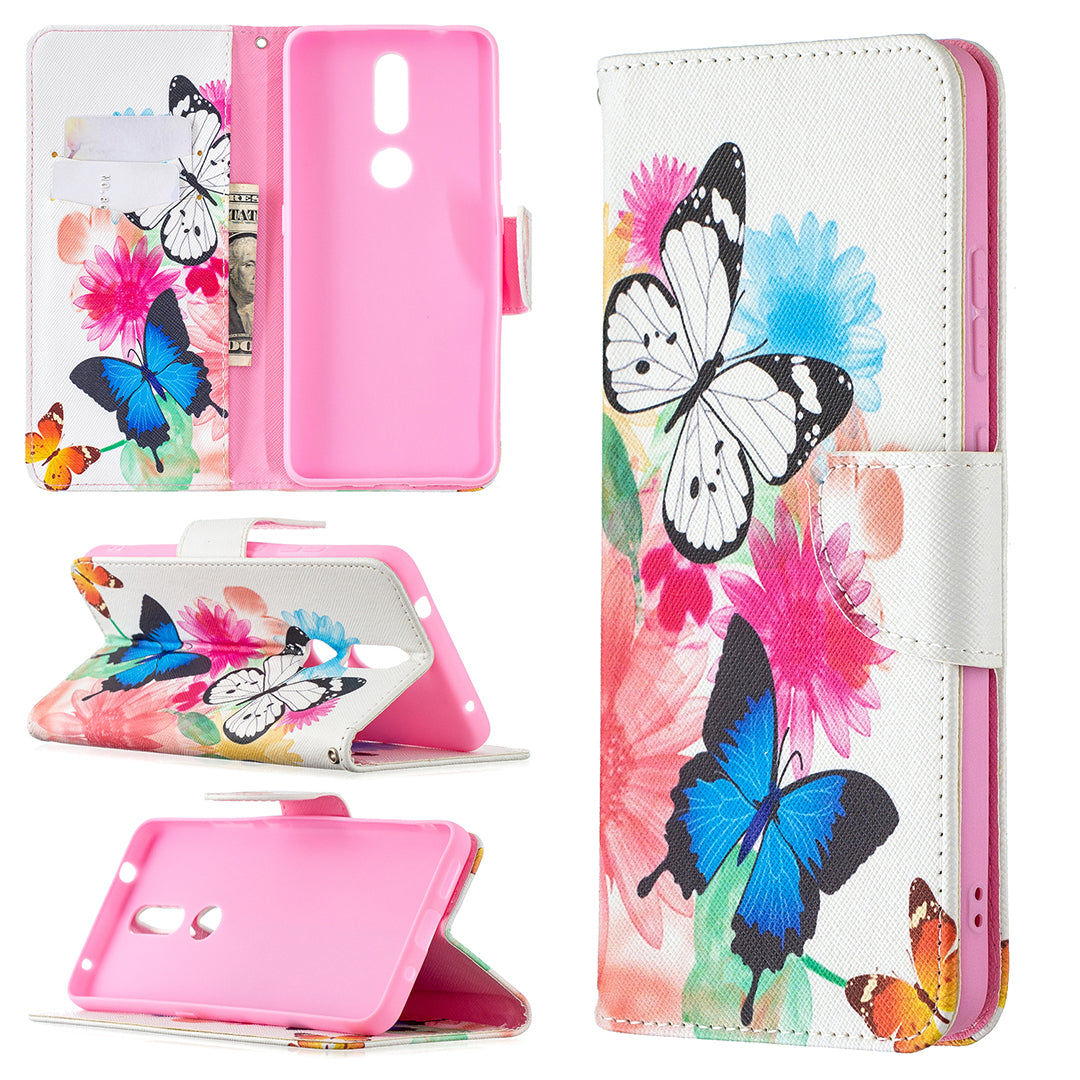 Pattern Printing Leather Wallet Stand Protective Shell for Nokia 2.4