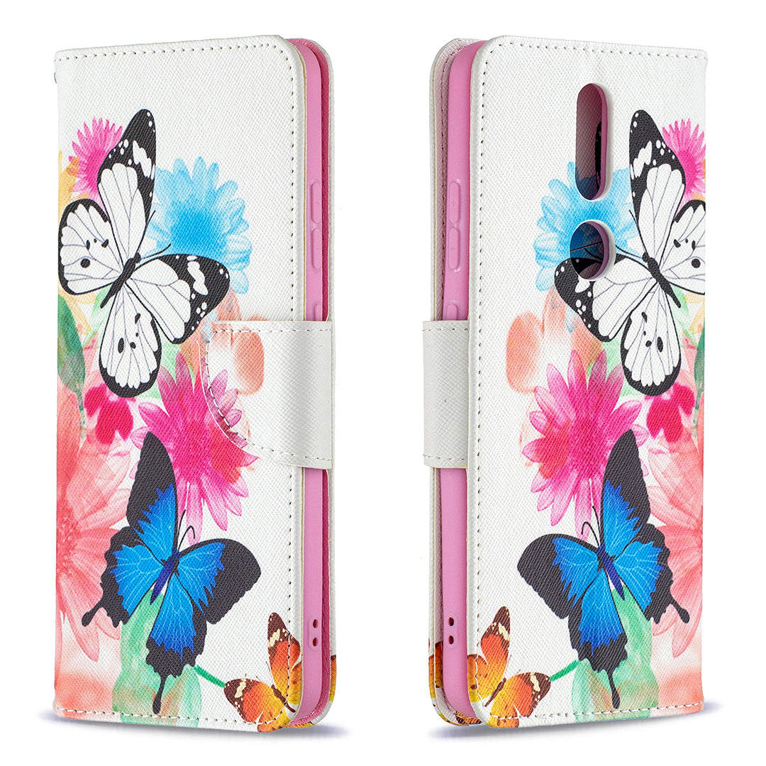 Pattern Printing Leather Wallet Stand Protective Shell for Nokia 2.4