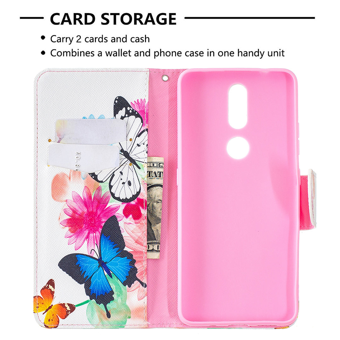Pattern Printing Leather Wallet Stand Protective Shell for Nokia 2.4