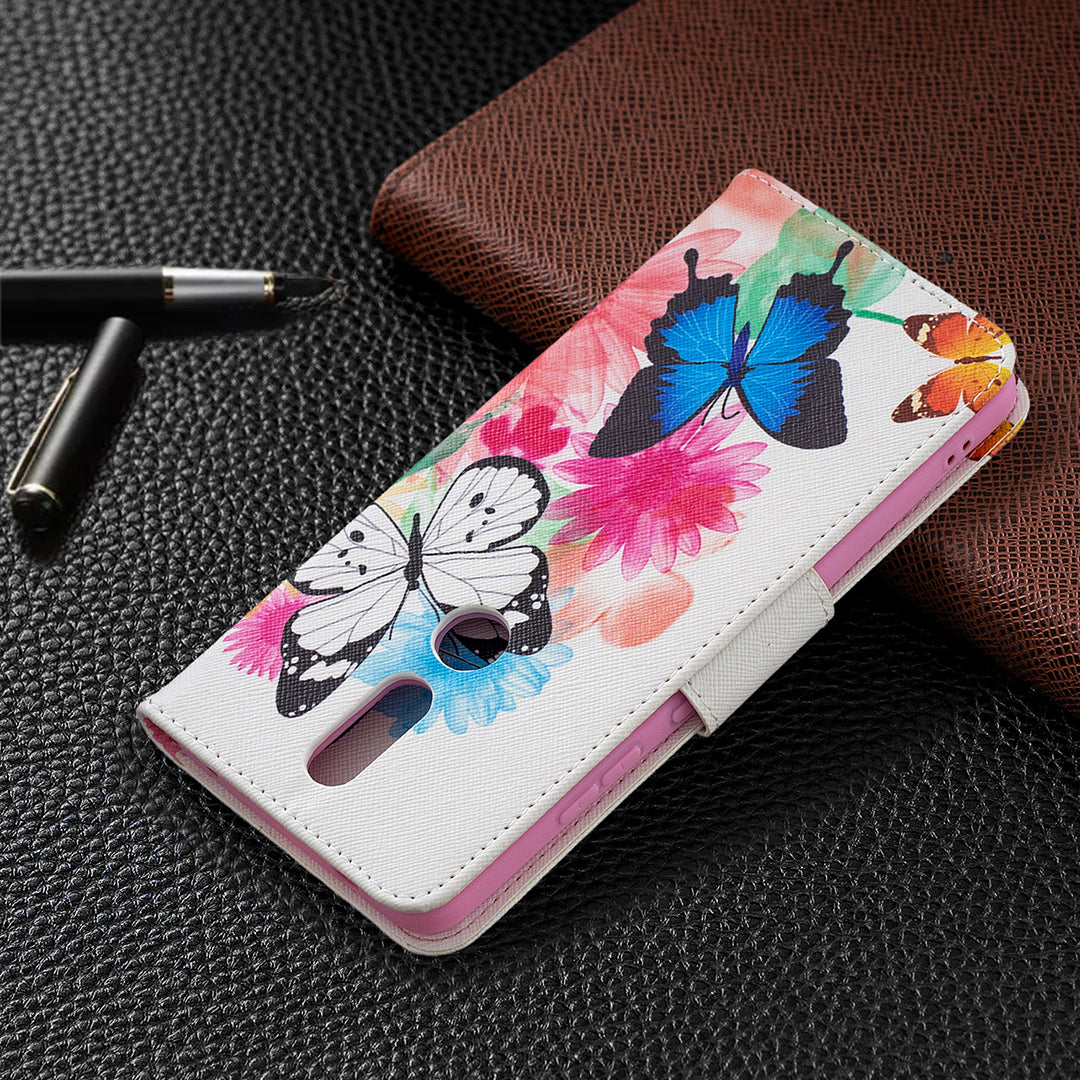 Pattern Printing Leather Wallet Stand Protective Shell for Nokia 2.4