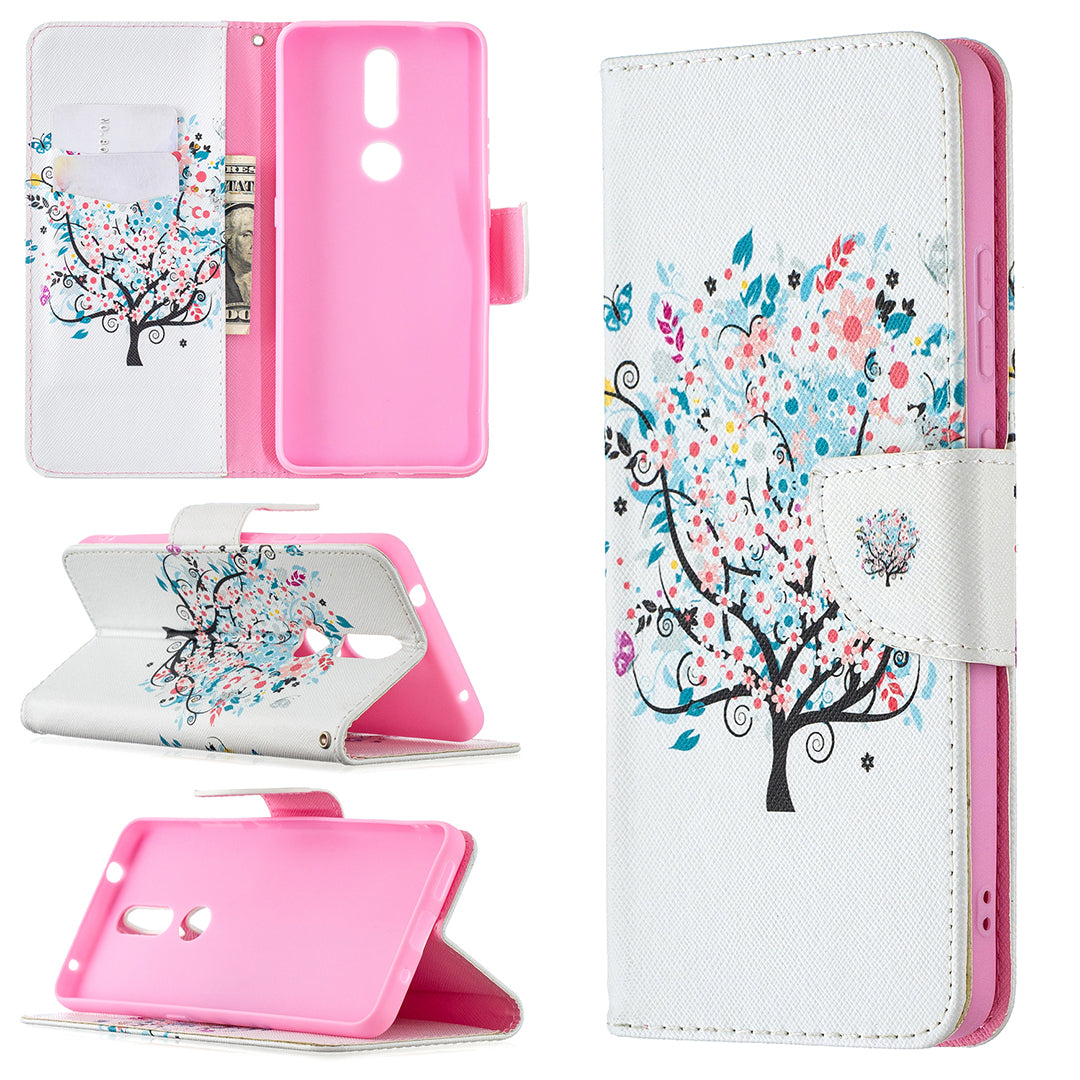 Pattern Printing Leather Wallet Stand Protective Shell for Nokia 2.4