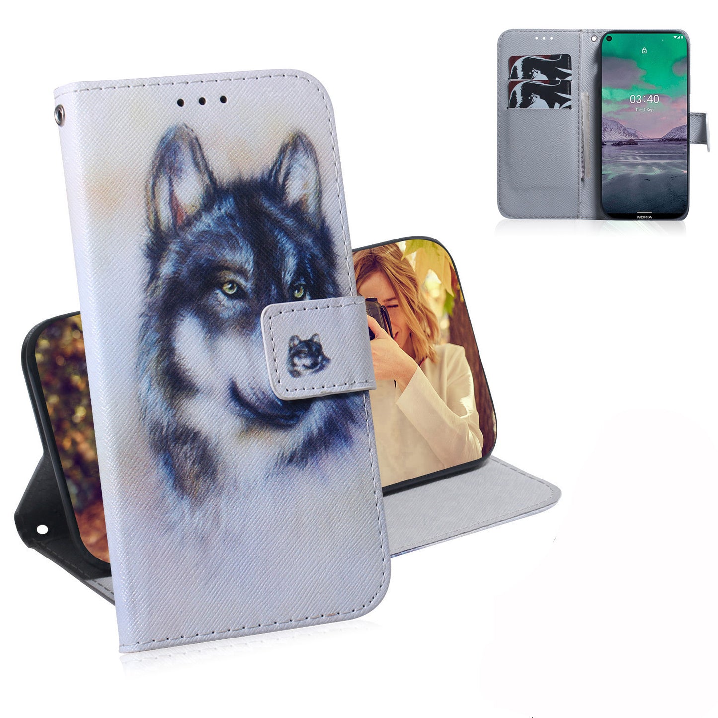 Pattern Printing PU Leather Wallet Stand Cover Case for Nokia 3.4