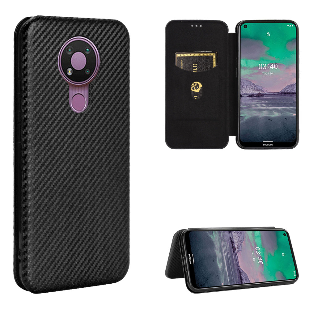 Auto-absorbed Carbon Fiber Leather Case with Card Holder for Nokia 3.4