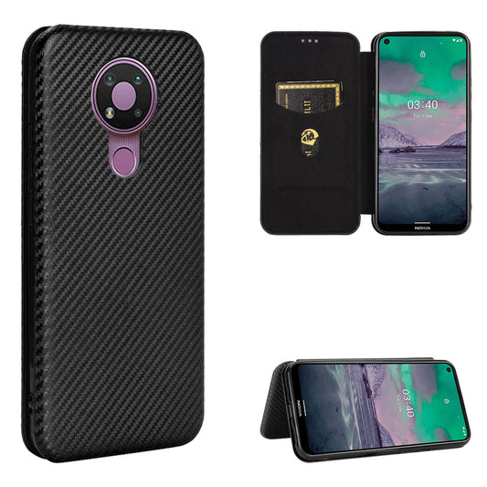 Auto-absorbed Carbon Fiber Leather Case with Card Holder for Nokia 3.4