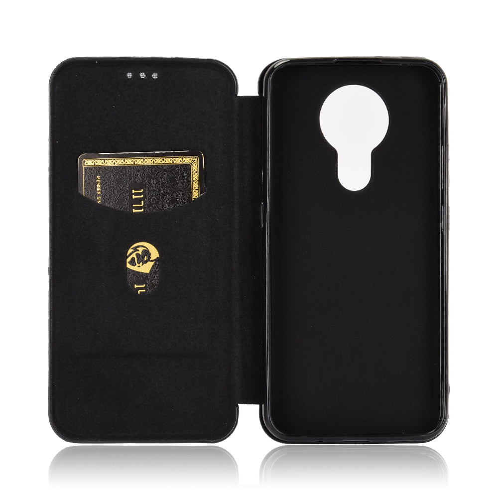Auto-absorbed Carbon Fiber Leather Case with Card Holder for Nokia 3.4