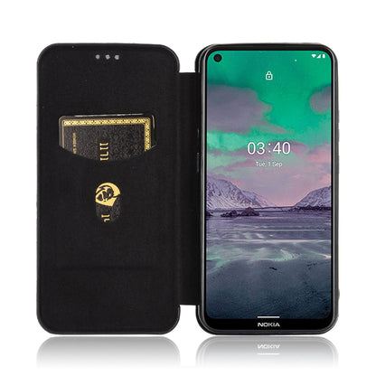 Auto-absorbed Carbon Fiber Leather Case with Card Holder for Nokia 3.4
