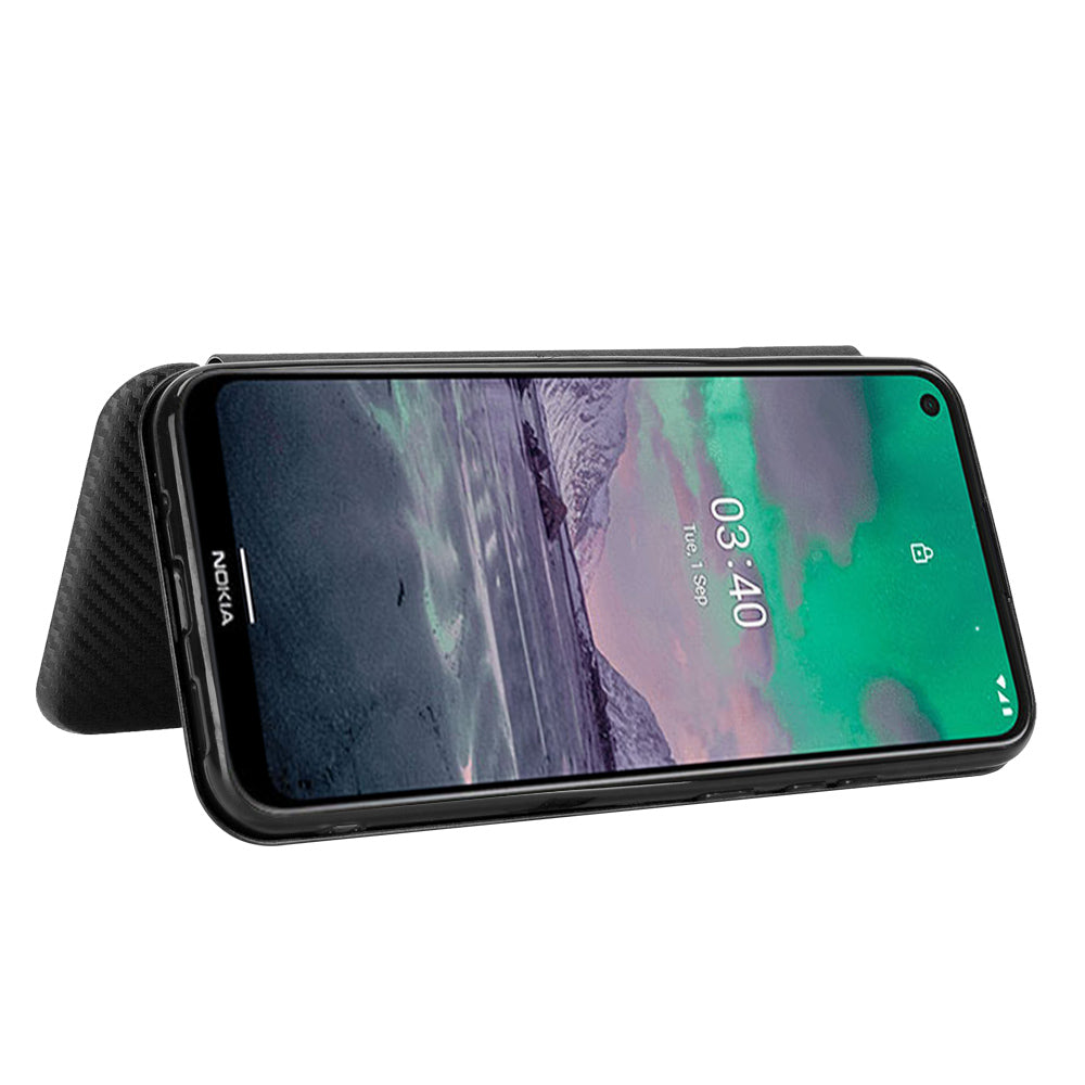 Auto-absorbed Carbon Fiber Leather Case with Card Holder for Nokia 3.4