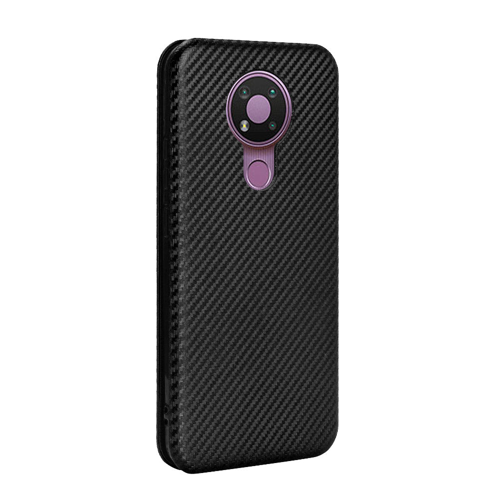 Auto-absorbed Carbon Fiber Leather Case with Card Holder for Nokia 3.4