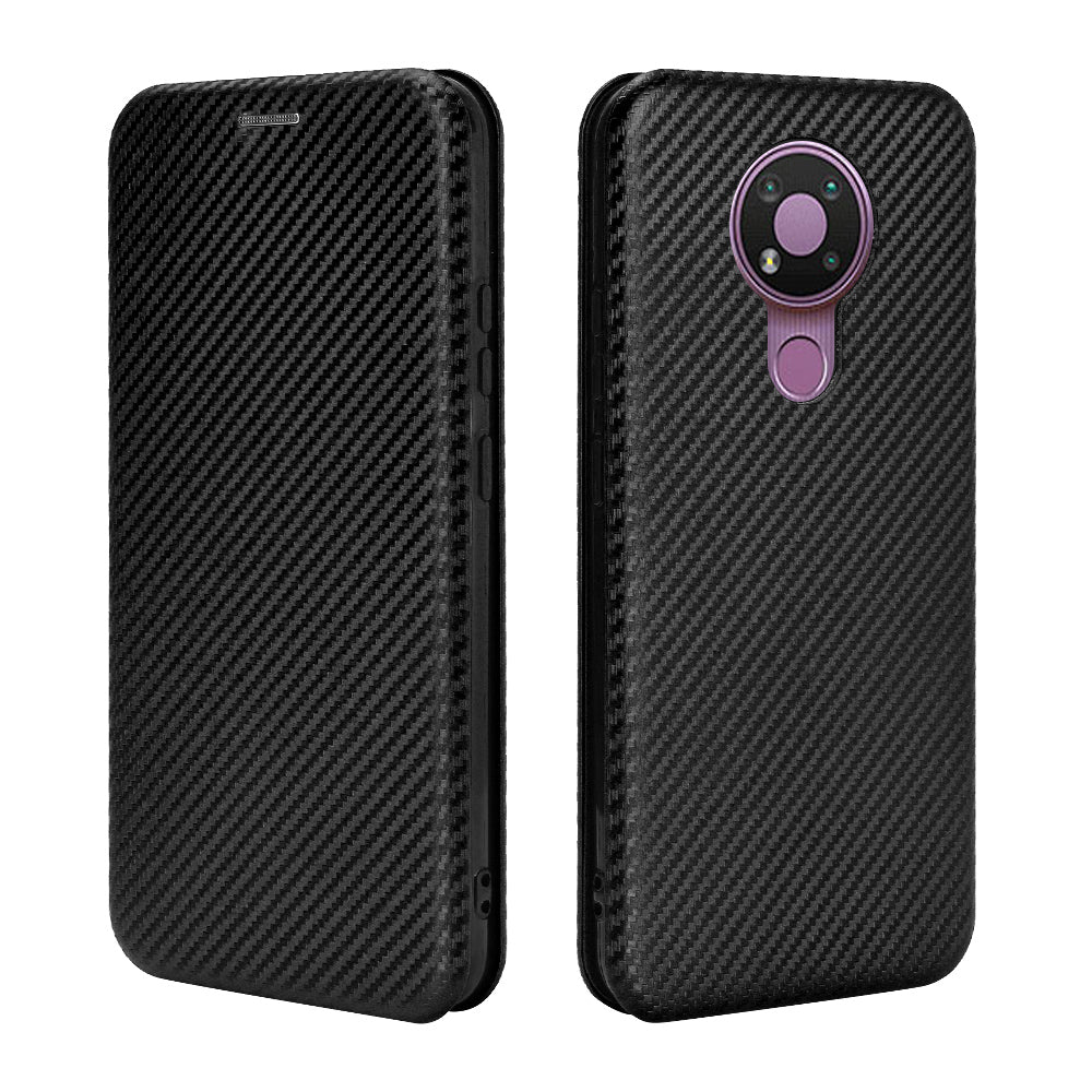 Auto-absorbed Carbon Fiber Leather Case with Card Holder for Nokia 3.4