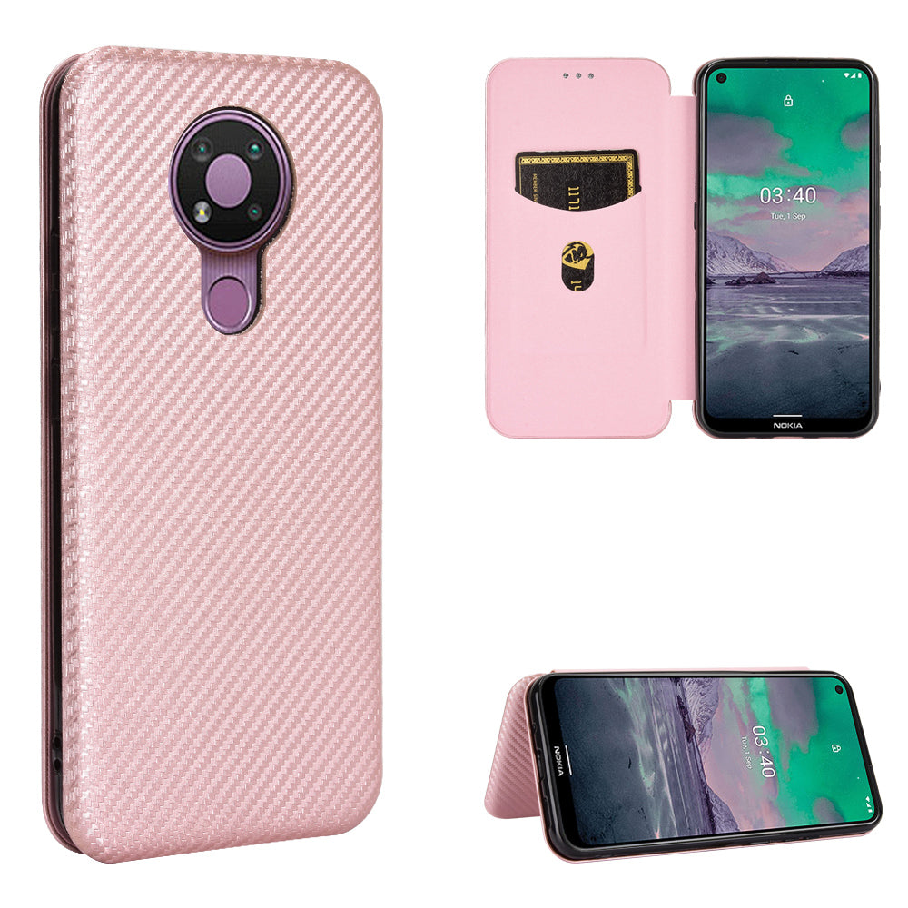 Auto-absorbed Carbon Fiber Leather Case with Card Holder for Nokia 3.4