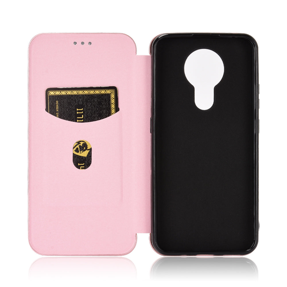 Auto-absorbed Carbon Fiber Leather Case with Card Holder for Nokia 3.4