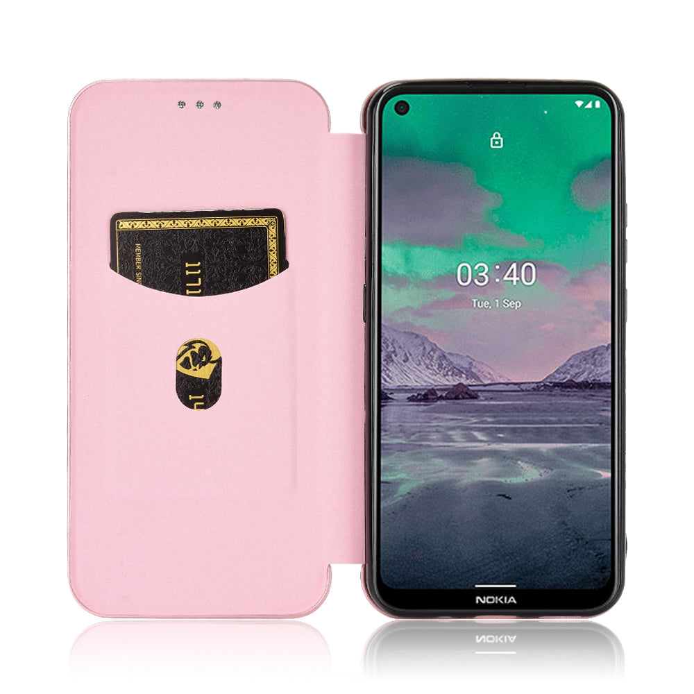 Auto-absorbed Carbon Fiber Leather Case with Card Holder for Nokia 3.4