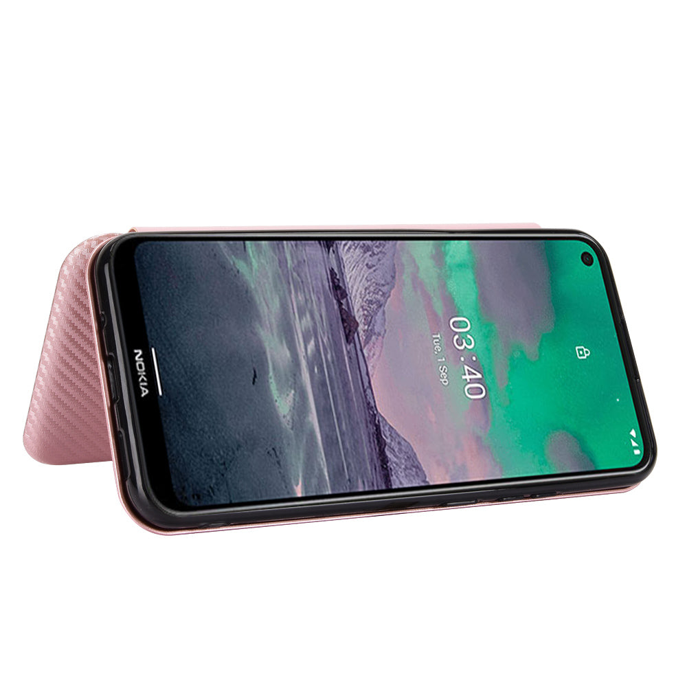 Auto-absorbed Carbon Fiber Leather Case with Card Holder for Nokia 3.4