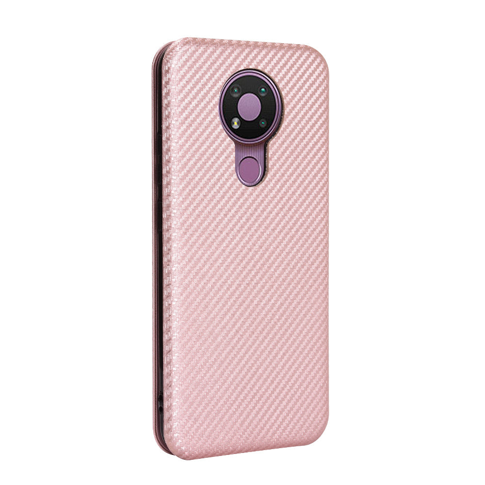 Auto-absorbed Carbon Fiber Leather Case with Card Holder for Nokia 3.4