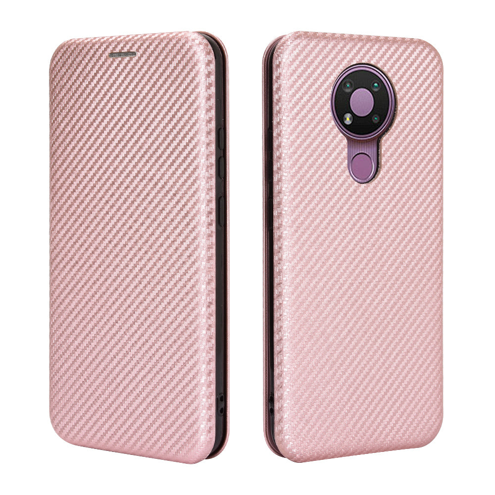 Auto-absorbed Carbon Fiber Leather Case with Card Holder for Nokia 3.4