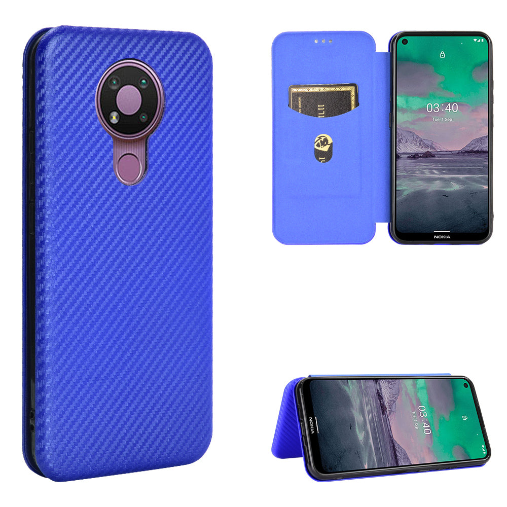 Auto-absorbed Carbon Fiber Leather Case with Card Holder for Nokia 3.4