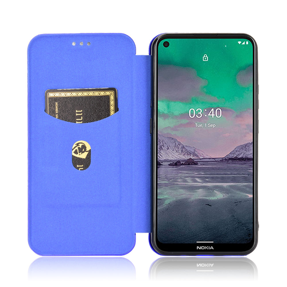 Auto-absorbed Carbon Fiber Leather Case with Card Holder for Nokia 3.4