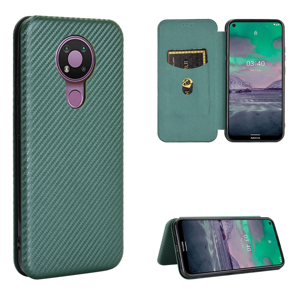 Auto-absorbed Carbon Fiber Leather Case with Card Holder for Nokia 3.4