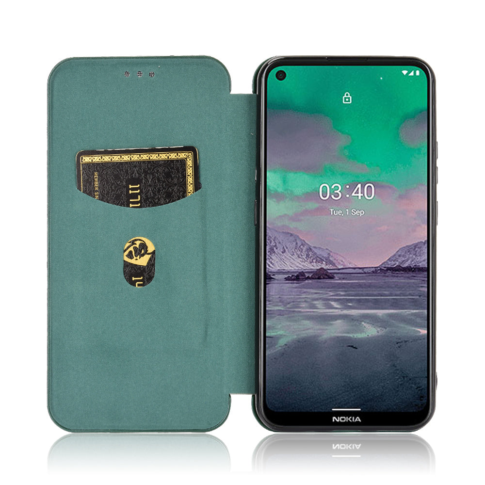 Auto-absorbed Carbon Fiber Leather Case with Card Holder for Nokia 3.4