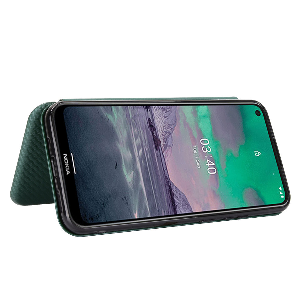 Auto-absorbed Carbon Fiber Leather Case with Card Holder for Nokia 3.4