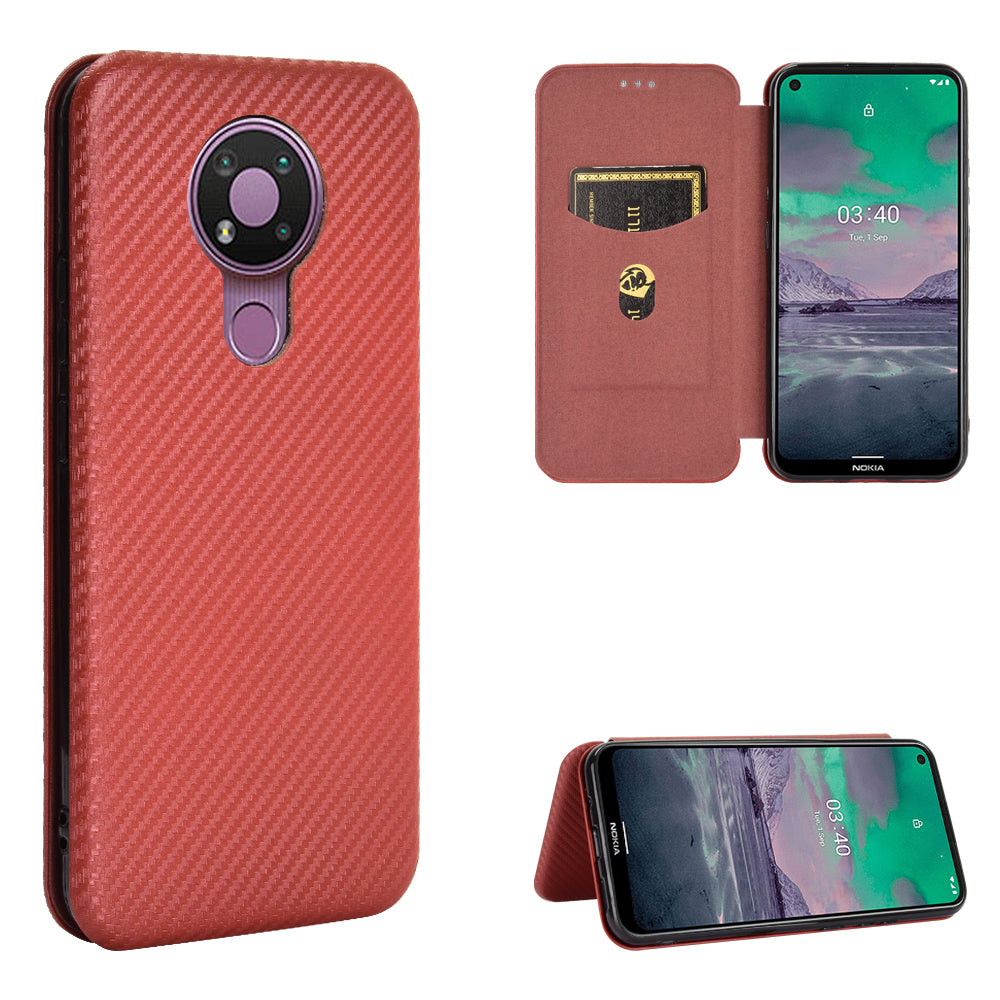 Auto-absorbed Carbon Fiber Leather Case with Card Holder for Nokia 3.4
