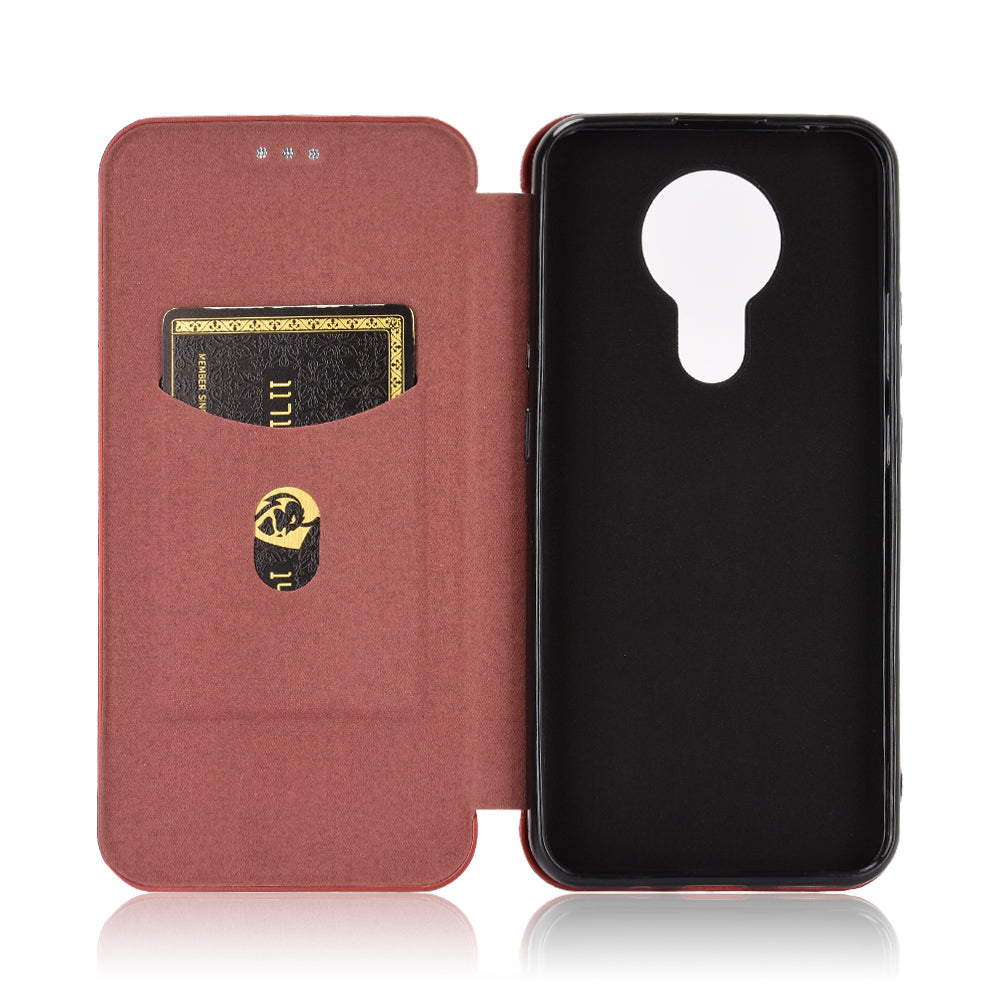 Auto-absorbed Carbon Fiber Leather Case with Card Holder for Nokia 3.4