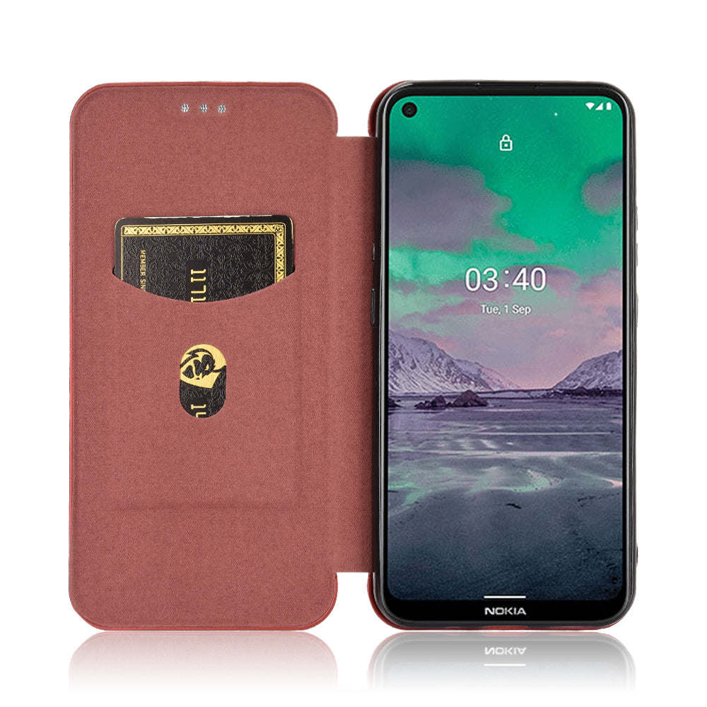 Auto-absorbed Carbon Fiber Leather Case with Card Holder for Nokia 3.4