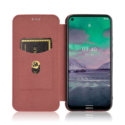 Auto-absorbed Carbon Fiber Leather Case with Card Holder for Nokia 3.4