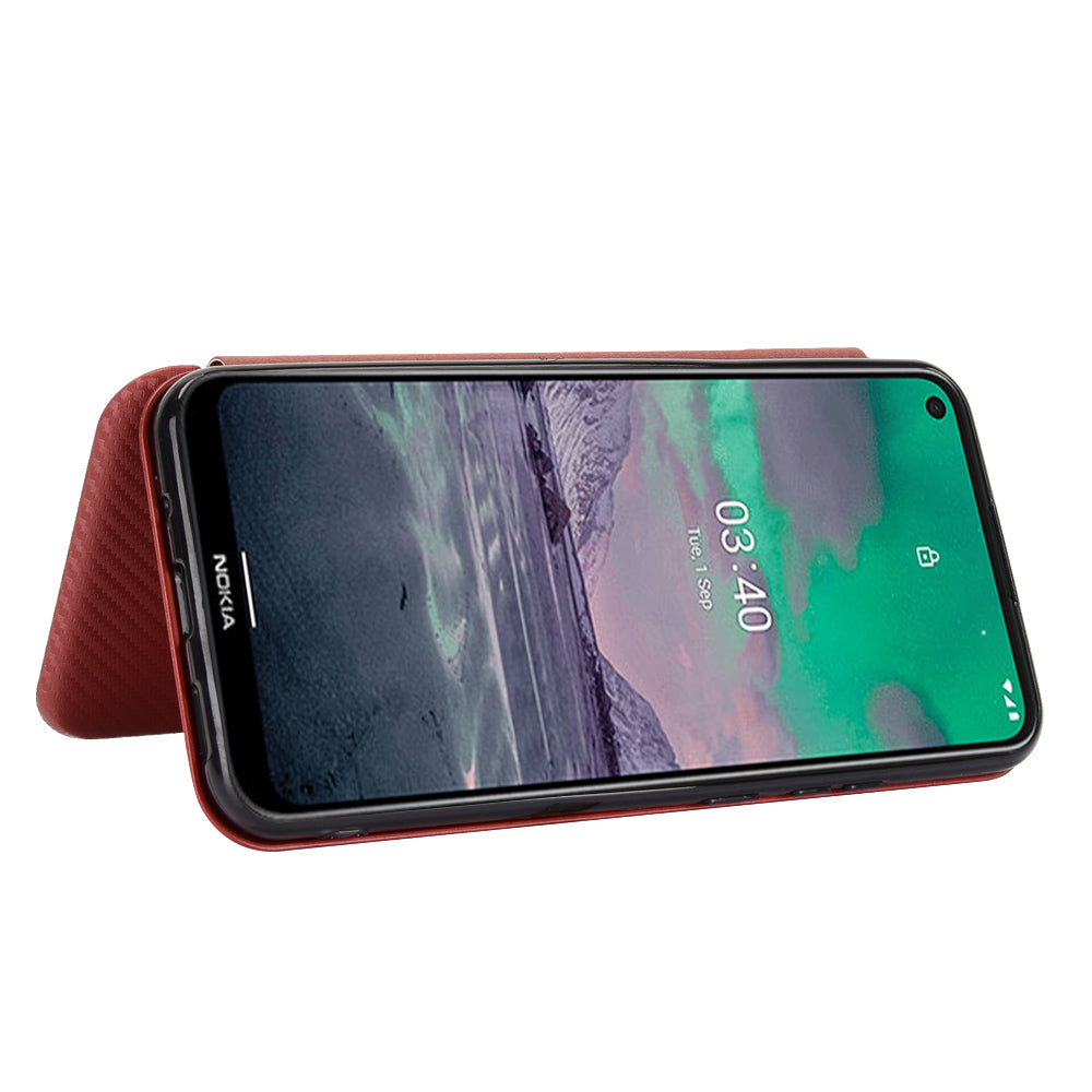 Auto-absorbed Carbon Fiber Leather Case with Card Holder for Nokia 3.4