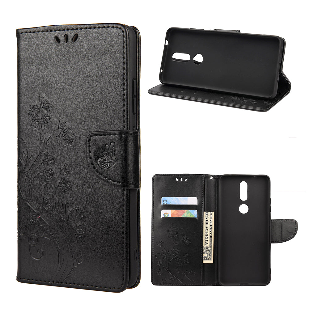Imprint Butterflyand Flower Pattern Leather Wallet Phone Shell for Nokia 2.4