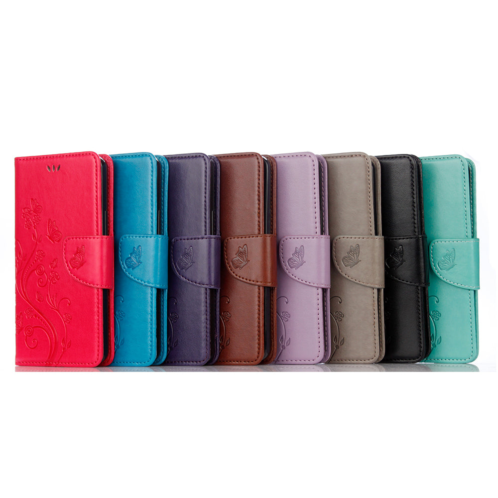 Imprint Butterflyand Flower Pattern Leather Wallet Phone Shell for Nokia 2.4