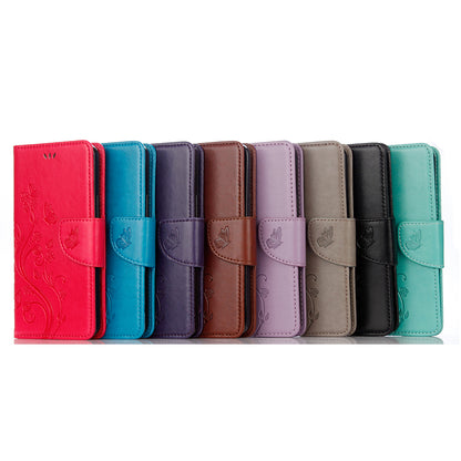Imprint Butterflyand Flower Pattern Leather Wallet Phone Shell for Nokia 2.4