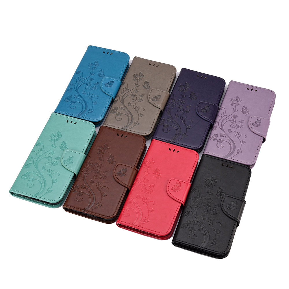 Imprint Butterflyand Flower Pattern Leather Wallet Phone Shell for Nokia 2.4