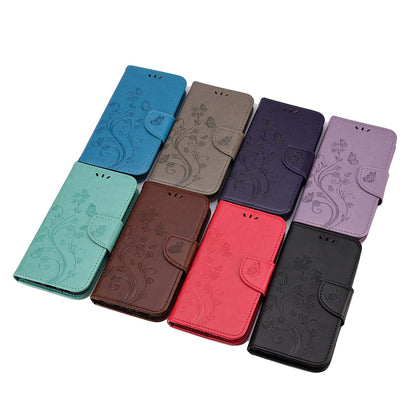 Imprint Butterflyand Flower Pattern Leather Wallet Phone Shell for Nokia 2.4